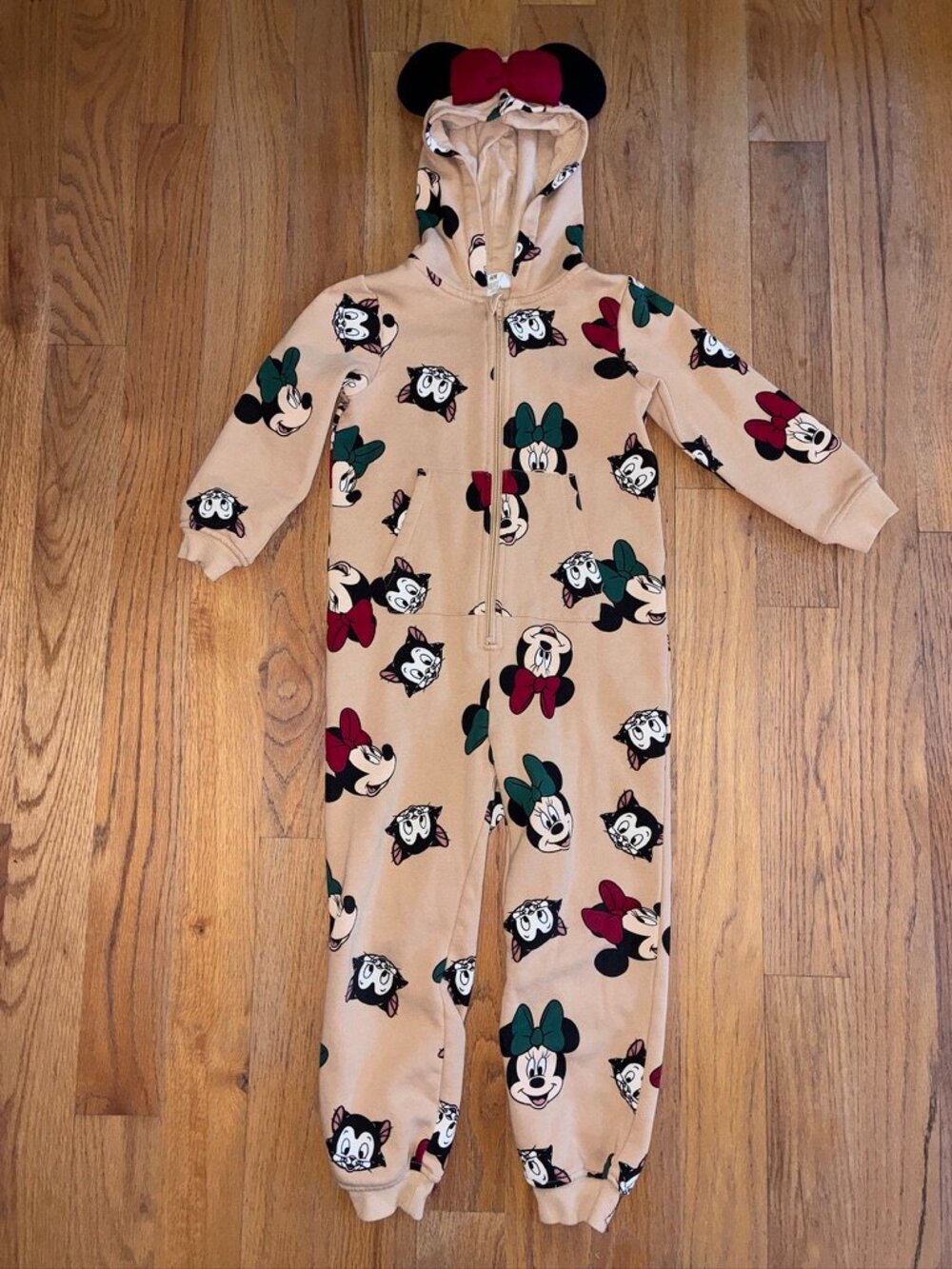 H&M Disney Minnie Mouse & Figaro Girls Hooded Jumpsuit Size Small 5T/6